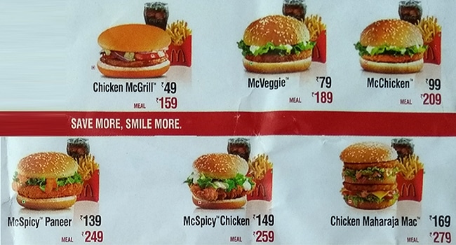 McDonald’s India Menu Prices